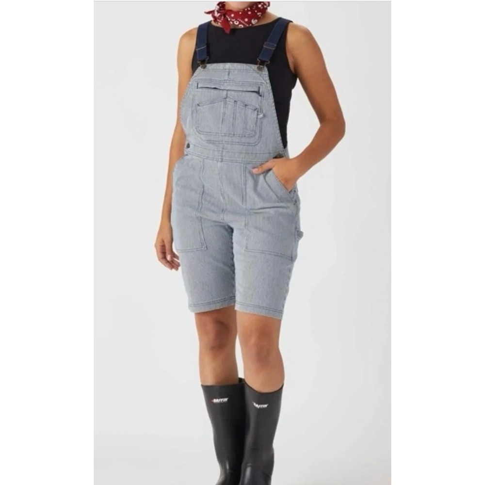 NEW Duluth Hickory Stripe Bib Overalls Small Blue White Railroad Utility
